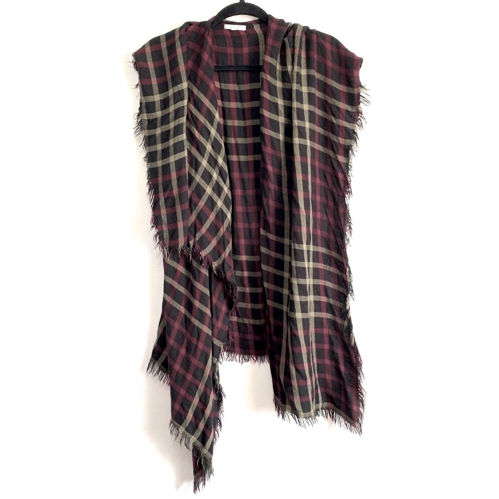 Maurices Plaid Fringe Open Draped Vest